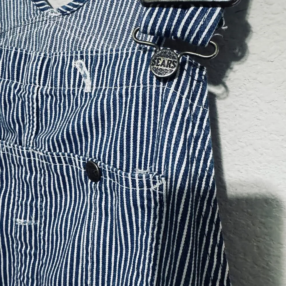 VTG Sears Railroad Striped Overalls weartuff Denim Union Made Mens 34 carpenter